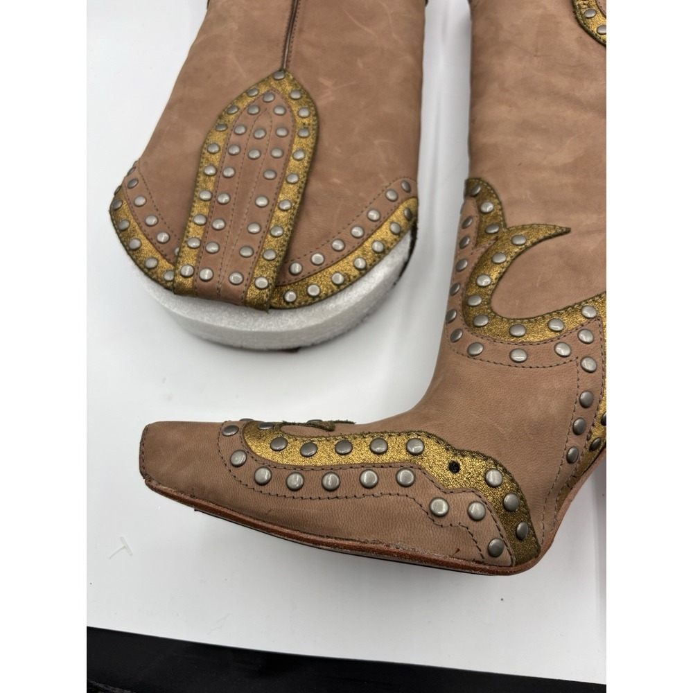 G Series Cole Haan Studded Pointed Toe Western Boots Brown Gold Glendo Boot 6.5B - Picture 8 of 14